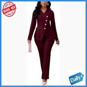 Long Sleeve Blazer and Wide Leg Pants Set for Work and Formal Events